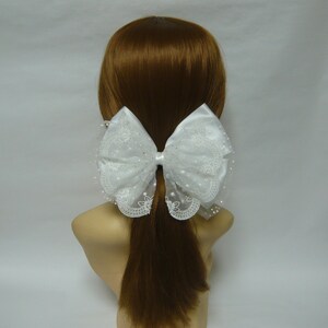 Riesige Große Weiß Satin Spitze Mesh-Gewebe Layered Doppel Bogen Metall Haarspange Braut Party Hochzeit Brautjungfer Haar Accessoire Geschenke