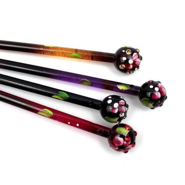 Kleine orientalische handbemalte Blumen Blume Blatt Kristall Strass Zier Haar chopstick Bun Maker Pin Clip Halter Stick Accessoire