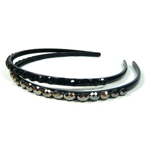 Grau Schwarz Acryl Kristall Stein Perlen dünne schlanke Zähne Kunststoff Stirnband Haarband Kopfschmuck Haar Accessoire Chic Fashion Frauen Lady Girl Geschenk