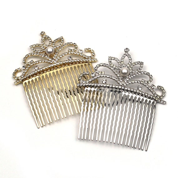 Silver Gold Metal Crystal Rhinestone Pearl Deco Tiara Crown  display picture 3