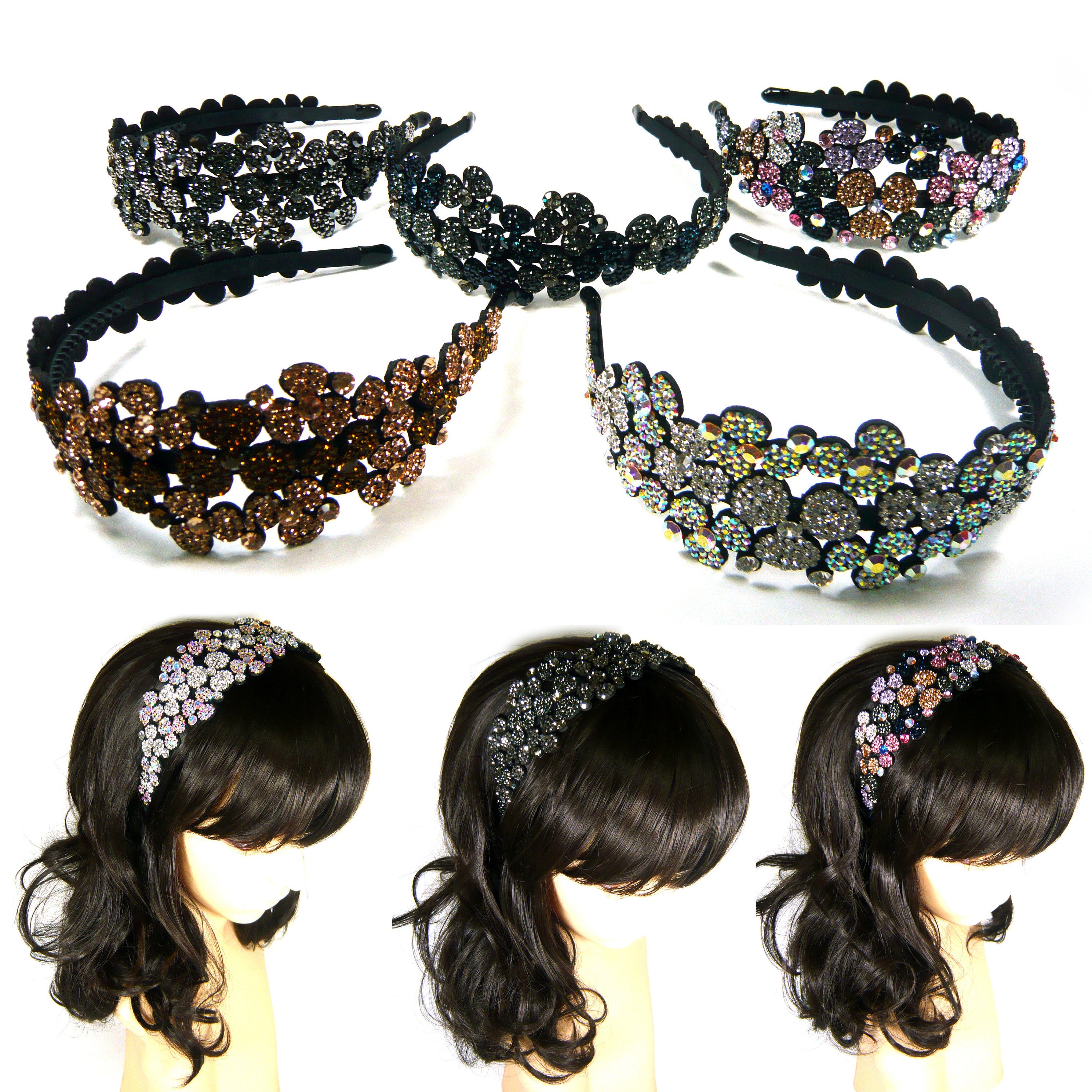 Crystal Rhinestone Beaded Floral Wide Flower Headband  display picture 2