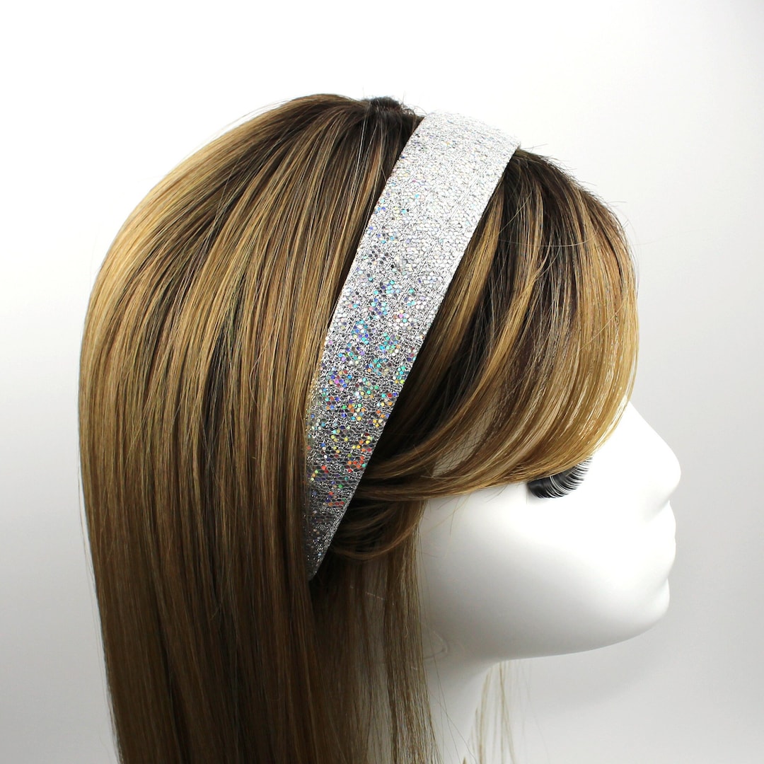 Super Sparkle Glitter Aurora Silver Italian Fabric Headband  display picture 1