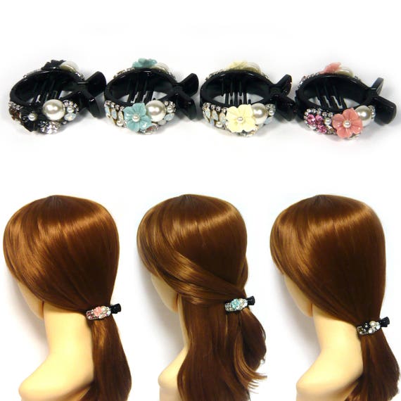 UK Seller NEW Beautiful Double Satin Flower /& Faux Pearl Hair Clip