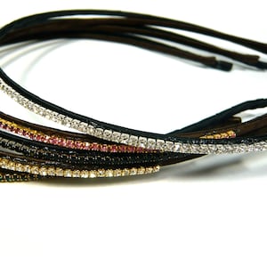 Thin Silver Pink Green Black Multi-Color Crystal Rhinestone Trim Ribbon Fabric Cover Headband Hairband Headpiece Delicate Look Fashion Gift