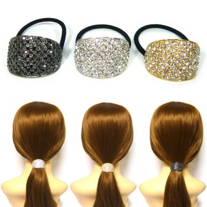 Sparkle Crystal Rhinestone Decor Semicircle Silver Gold Gray Metal Black Elastic Hair Tie Band Ring Ponytail Holder Hair Accessories Gifts