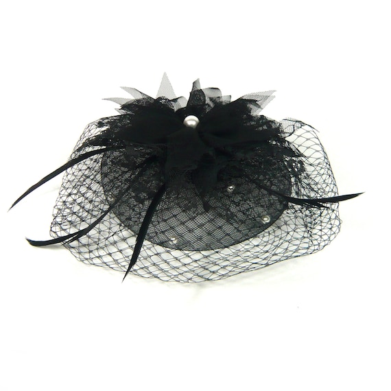 Black Mesh Layered Flower Floral Lace Faux Pearl Real  display picture 1