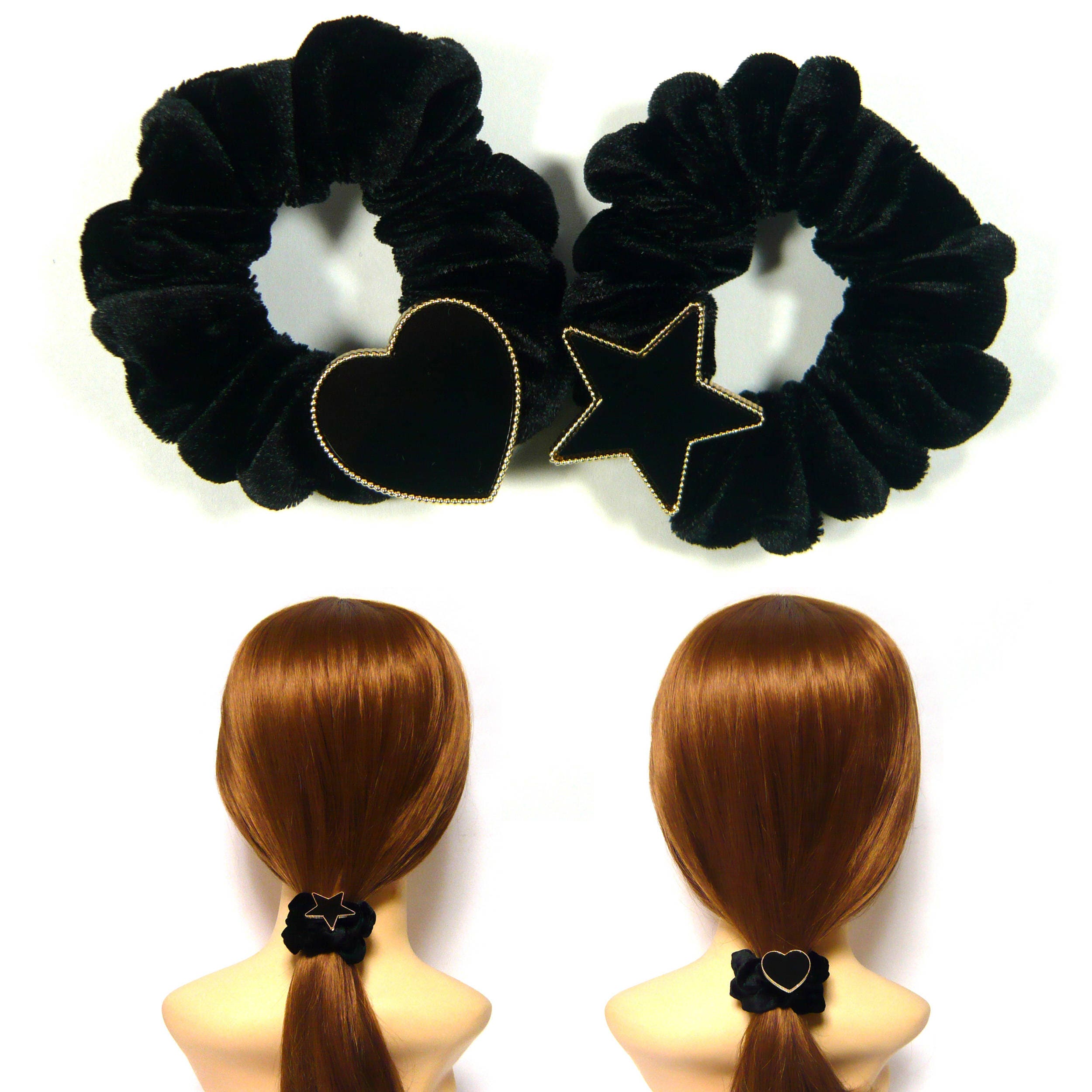 Giant Swarovski Heart Crystal Velvet  Scrunchie Velvet Hearts Scrunchies | Organza Scrunchies | Big  main image 4