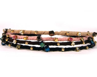 Mini Rhinestone Crystal Stone Metal Ball Decor Chiffon Ribbon Cover Slim Thin Headband Hairband Alice Band Lovely Fashion Hair Accessory New