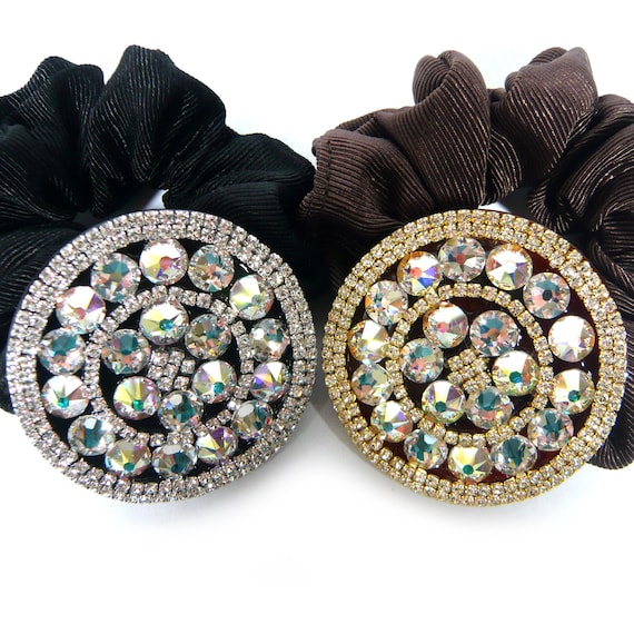 Swarovski Crystal Hair Ties (3) Swarovski rhinestone Silk Velvet Satin hair Ties Scrunchies main image 3