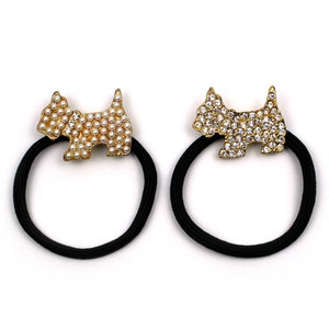 Puppy Shape Hair Tie Pearl Rhinestone Decor Gold Metal Dog Ponytail Holder Elastic Hair Band Cute Hair Accessories for Girls Women Gifts New