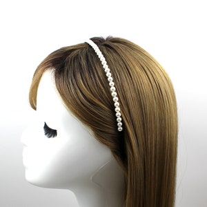 White Pearl Beads Beaded Headband Black Ribbon Wrap Thin Metal Hairband Slim Bridal Headpiece Comfortable Hair Accessory Simple Wedding Gift