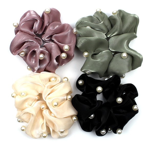 Cream Pearl Balls Dangle Soft Gloss Silk Satin Hair  display picture 1