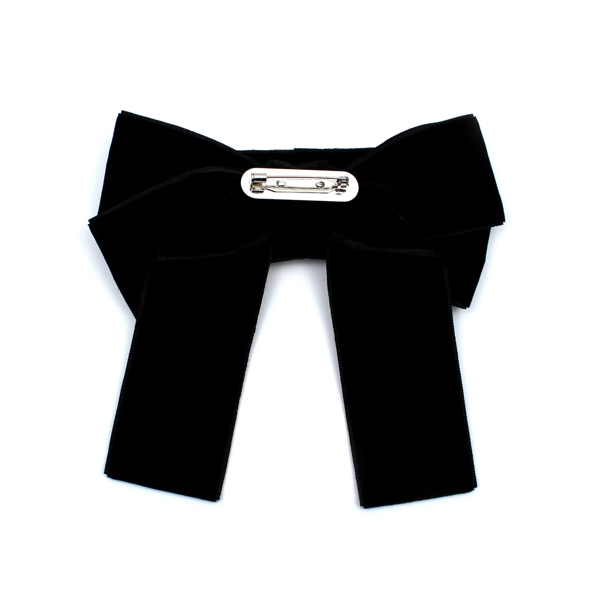Black Ribbon Velvet Bow Brooch Tie for Women Girls Silver - Etsy UK