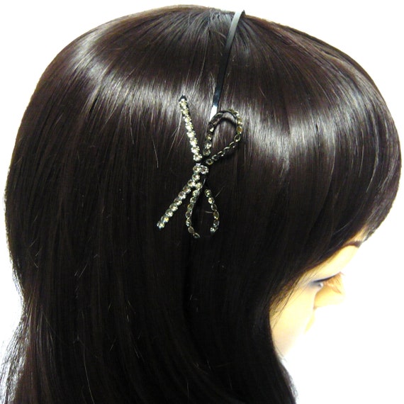 Simple Crystal Rhinestone Bow Decor Slim Thin Metal Headband  display picture 1