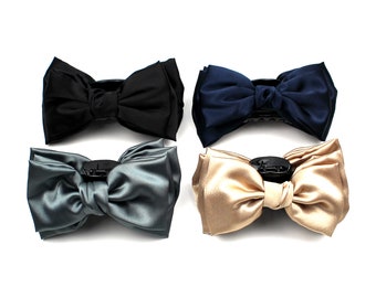 Jumbo Hair Accessories Glossy Extra Large Fabric Hair Bow Soft Big Ribbon Bowknot Jaw Clip Double Bow Hair Claw Thick and Long Hair Holder