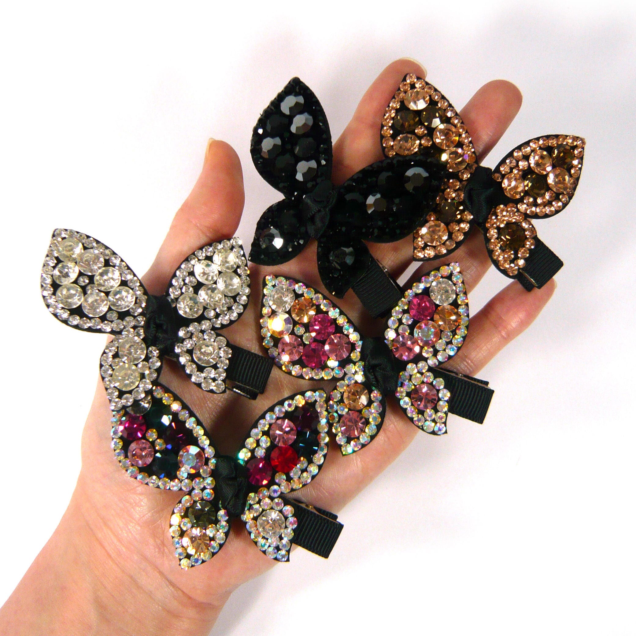InSowni 4er Set Glitzer Haarspangen – Französische Alligator-Clips Mit Strass & Schmetterling, Ca. 7 Cm | Für Frauen & Mädchen, Ideal Für Hochzeit & Partys