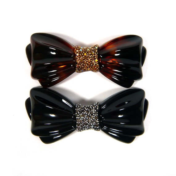Vintage Art Deco Black Rhinestone Bow Barrette Art Deco Inspired Rhinestone Bow & Vintage Crystals 4 main image 4