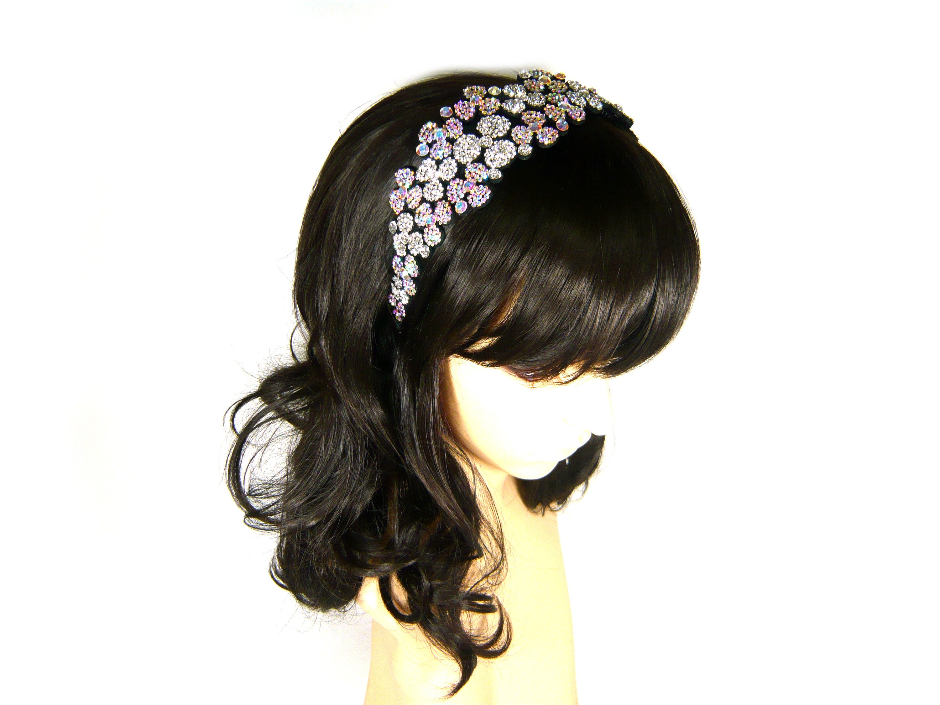 Crystal Rhinestone Beaded Floral Wide Flower Headband  display picture 3