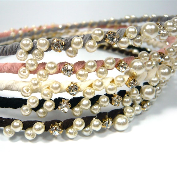 Mini Faux Pearl Crystal Rhinestone Beaded White Pink Gray  display picture 1