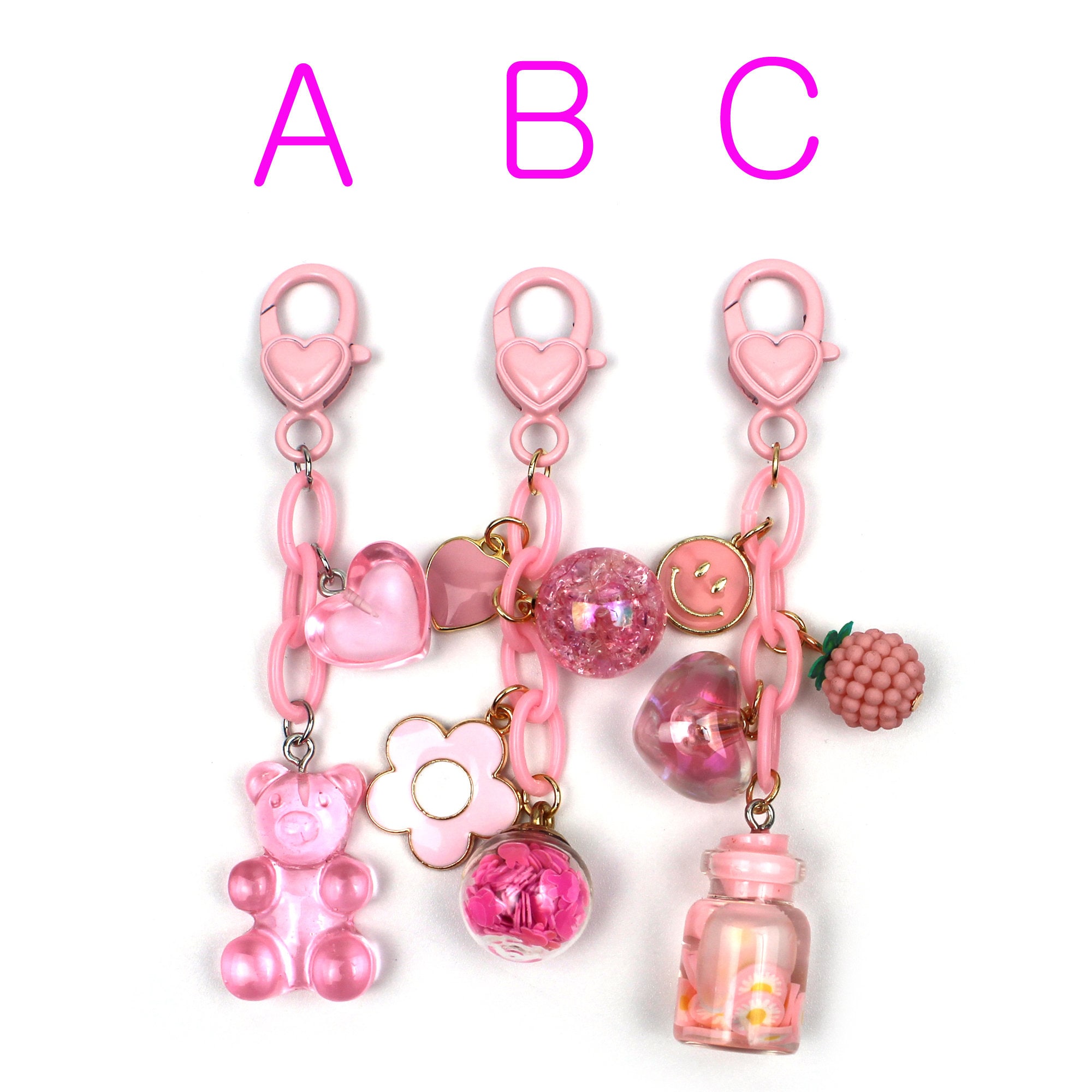All Pink Super Cute Dangle Zipper Charm Small Heart Metal
