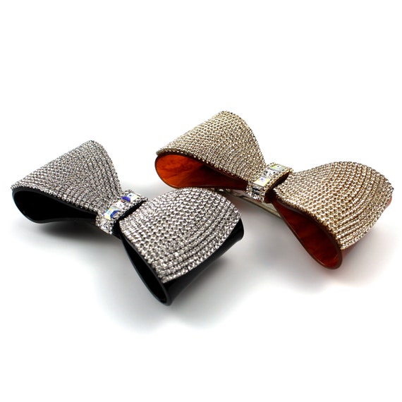 Dazzling Rhinestone Bow Hair Accessory Pearl Rhinestone Decorated Leaf Wave Bow French Barrette  main image 3