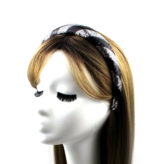 Quilted Hairband in Black and Cream Amazon.com : PLwelth Black Headband for Women Girls Gold  main image 3
