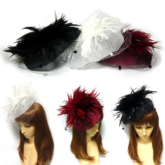 Real Feather Net Mesh Veil Fascinator Hair Clip Hat  display picture 3