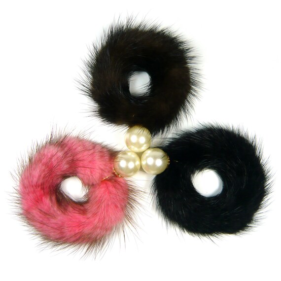 Genuine Pink Brown Black Real Mink Fur Dangle Cream Pearl  display picture 1