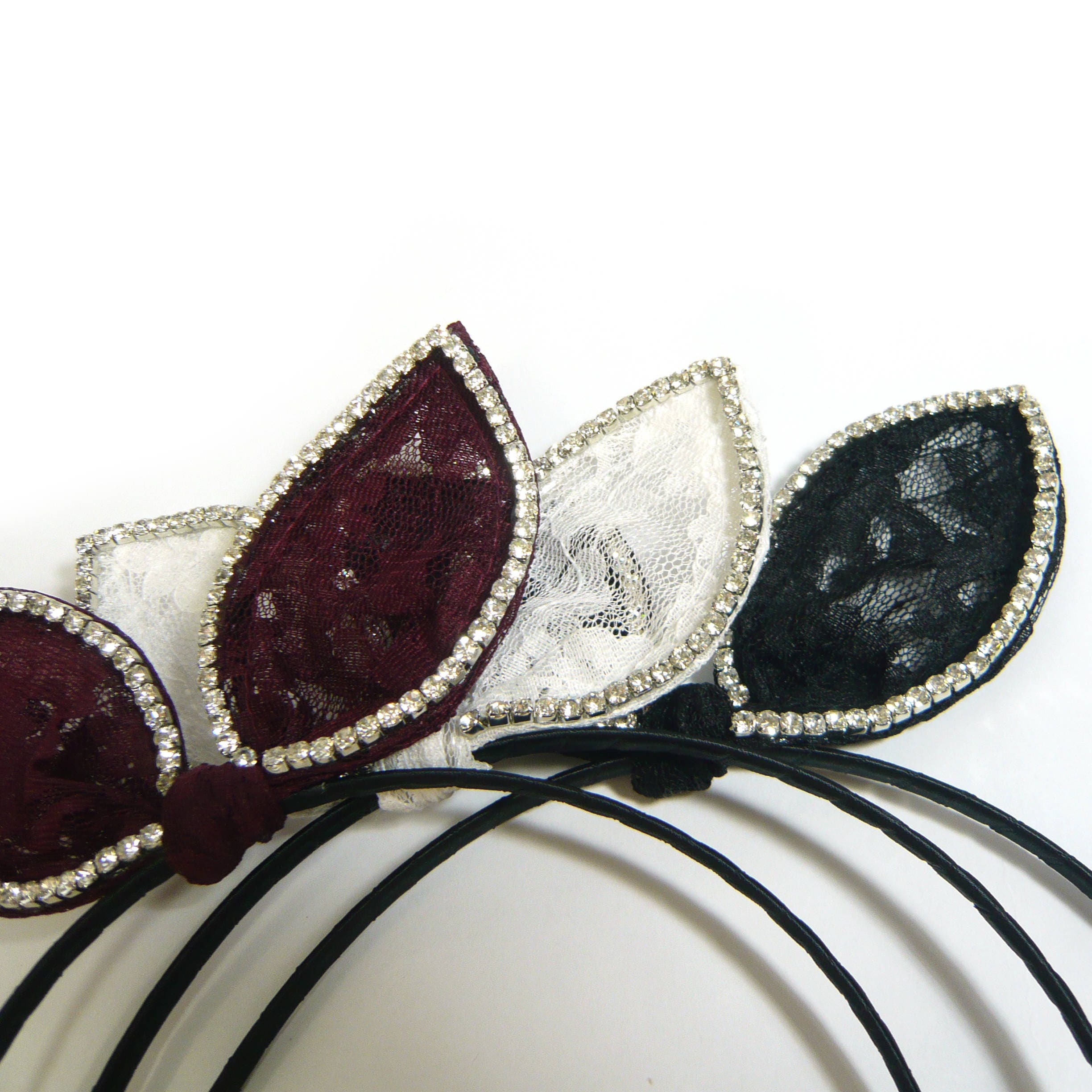 Crystal Rhinestone Mesh Lace Rabbit Ear Bow Slim Thin 