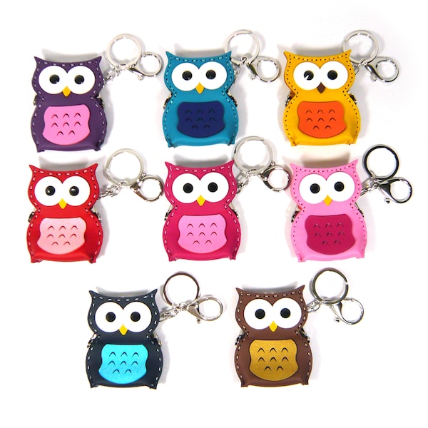 Cute Faux Leather Owl Bird Shape Kiss Lock Clasp Coin Purse Wallet Pouch Holder Dangle Metal Key Ring Chain Bag Charm Accessory Fashion Gift