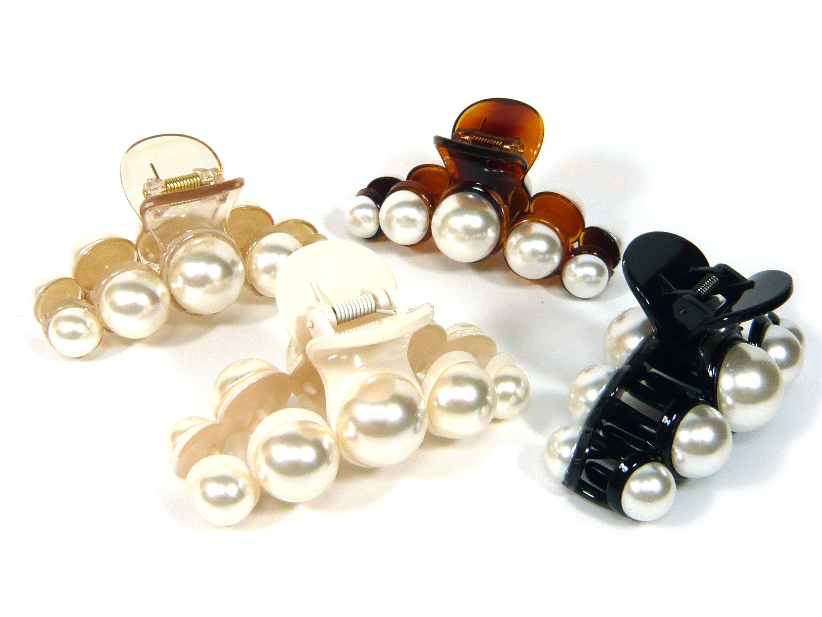 Big Cream Colored Faux Pearl Decor Large White Beige Brown Black Acrylic Plastic Jaw Clip Clamp Hair Claw Grip Updo Holder for Women Gift
