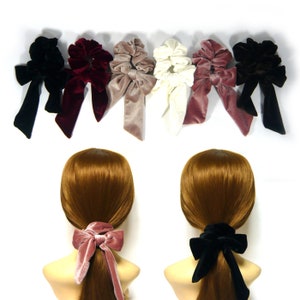 White Beige Pink Wine Brown Black Soft Velvet Fabric Bow Scrunchie Hair Tie Band Ponytail Bun Holder Women Lady Girl Classic Fashion Gift