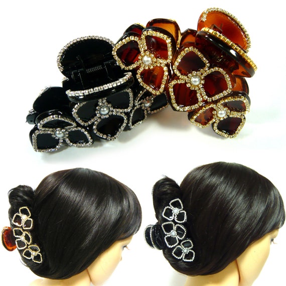 Crystal Rhinestone Faux Pearl Flower Floral Large Brown  display picture 1