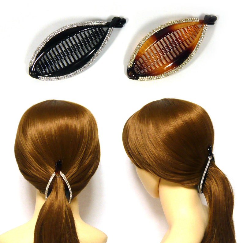 Women Elegant Crystal Pearl Black Hair Claw Ponytail Holder Hair Clip Hairpin _H 