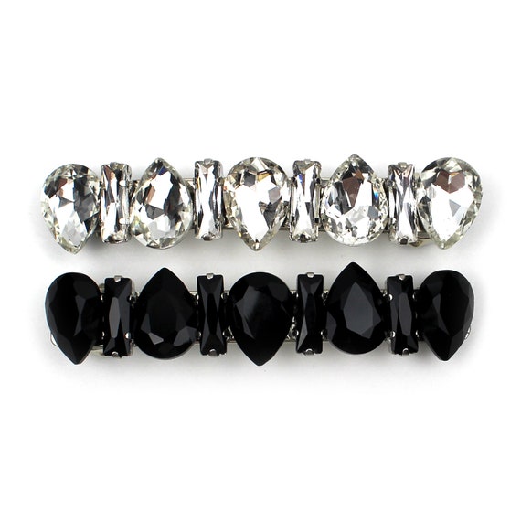 4 Strass-Haarspangen – Glitzernde Haarnadeln Mit Kristall, Metall, Schwarz