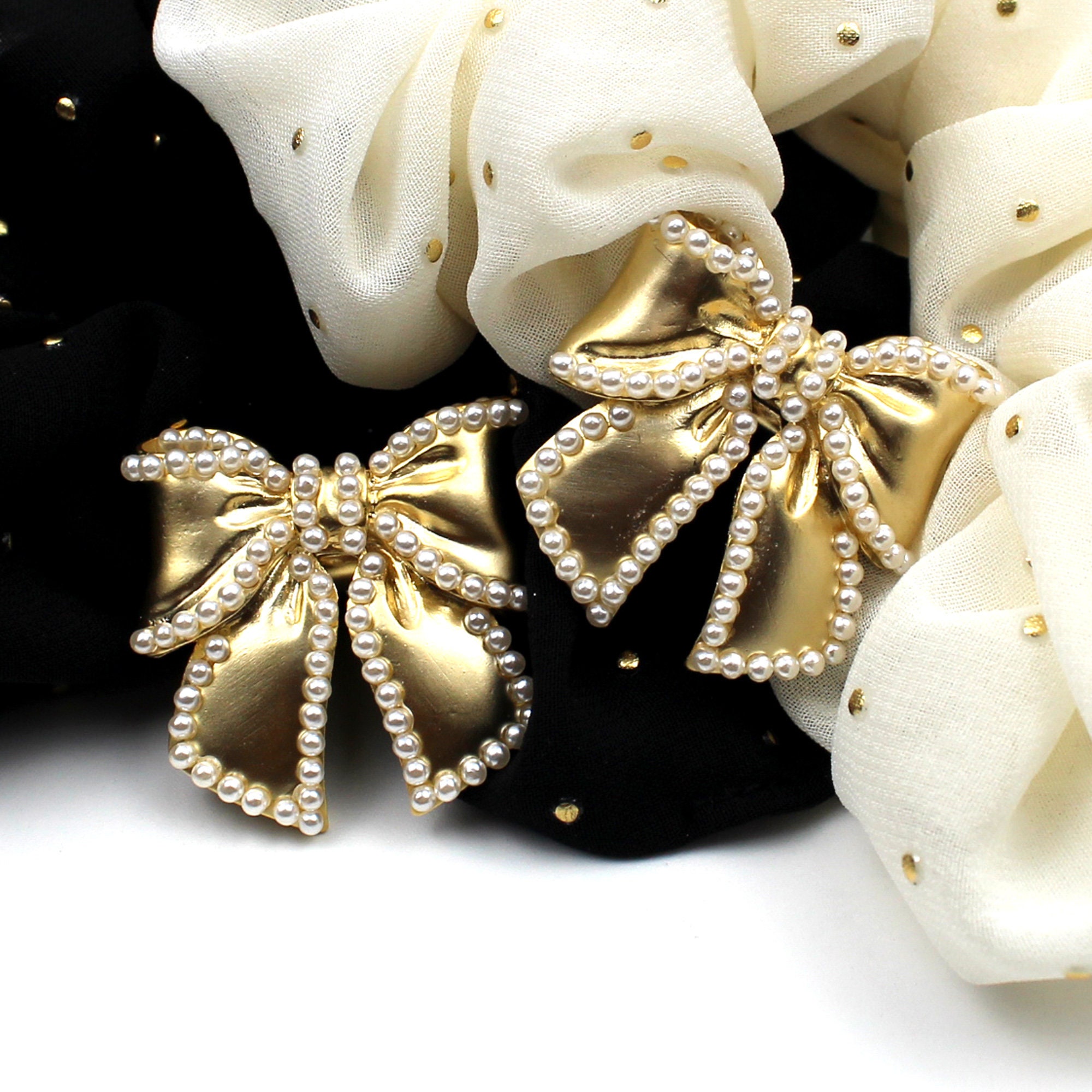 Soft Large Chiffon Scrunchie Tiny Gold Metal Stud Decorative 