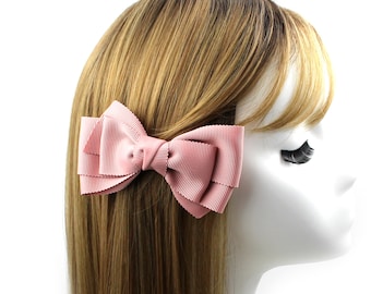ピンクのグログランリボンヘアボウバレッタレイヤーファブリック蝶結びヘアピンボウヘアクリップかわいいヘアアクセサリー女の子用姉妹ガールフレンドへのギフト