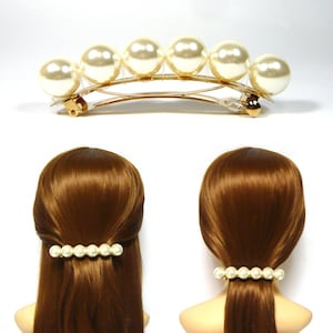 大きなクリーム色のフェイクパールビーズロングゴールドメタルヘアジュエリーバレッタクリップピンフォーマルエレガントファッション女性レディガールアクセサリー