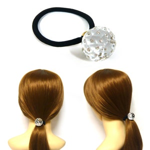 Mini Tiny Silber Strass Dekor Klar Kristall Kugel Schwarz Elastische Haargummi Band Ring Pferdeschwanz Halter Frauen Dame Mädchen Mode Accessoire Geschenk