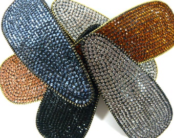 Tiny Crystal Rhinestone Stud Bead Long Oval Hair Clip Metal Tic Tac Pin Snap Barrette Women Lady Girl Stylish Fashion Accessory Small Gifts