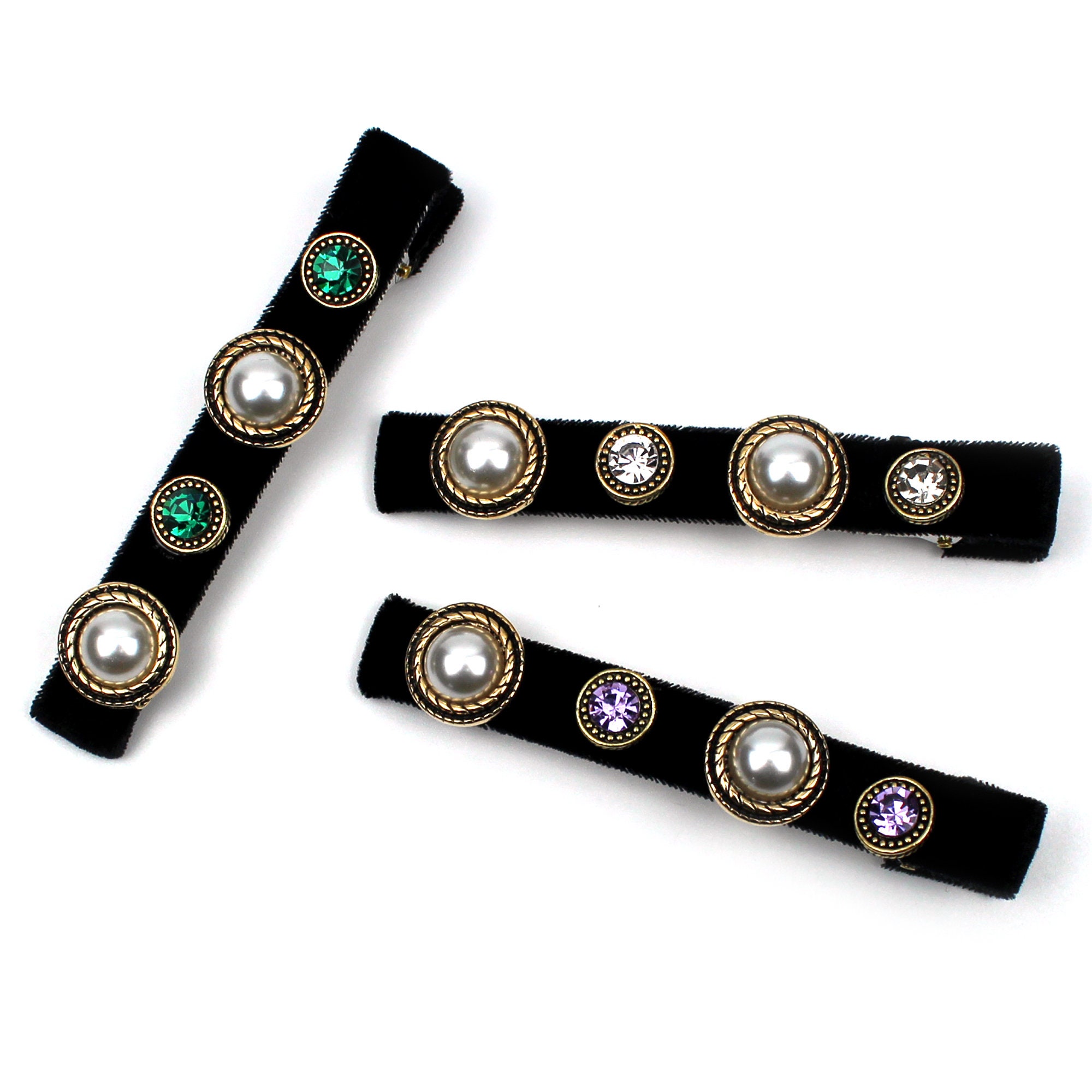 4 Vintage-Haarspangen Mit Strass & Perlen – Entenschnabel-Design, Metallisch, Für Festliche Anlässe