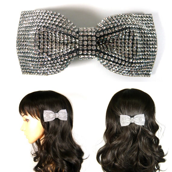 Silver Rhinestone Bow Hair Clip Vorkoi Bow Hair Clips Rhinestone Hair Accessories Silver  main image 2