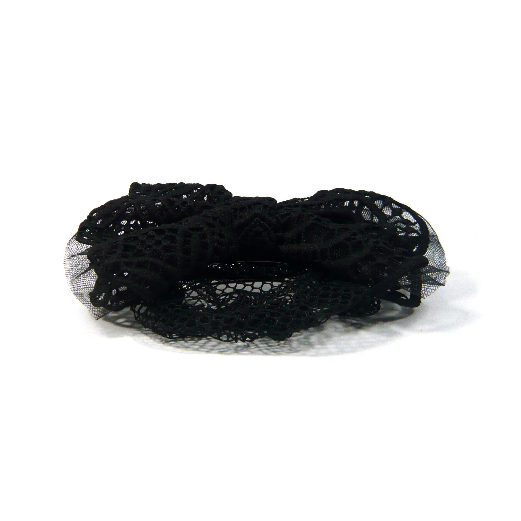 Large Thick Black Lace Fabric Ribbon Bow Knot Hair Bun Holder
