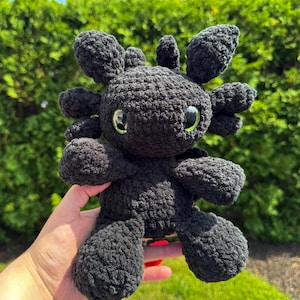 Black Night Fury Plushie, Amigurumi Black Night Fury Plush, Crochet Black Dragon Tooth Plushie