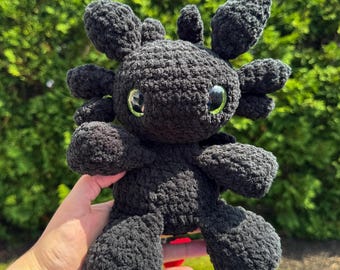 Pluszowa Czarna Nocna Furia, Amigurumi Pluszowa Czarna Nocna Furia, Szydełkowana Pluszowa Czarna Smocza Furia