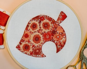 Animal Crossing Leaf Embroidery-Cherry Blossom ACNH leaf-Cute Embroidery-Animal Crossing Merch