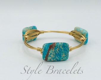 Wire Wrapped Bangle Bracelet | Blue Jasper Wire Bracelet | Wire Bangle | Wire Wrapped Bangle