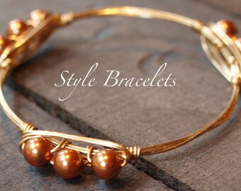 Pearl Wire Wrapped Bangle Bracelet | Swarovski Copper Pearl Wire Bracelet | Wire Wrapped Bangle | Bourbon and Boweties Inspired