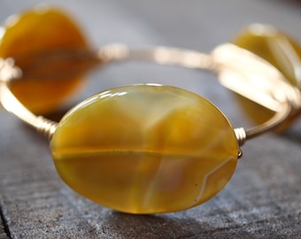 Wire Wrapped Bangle Bracelet | Amber Agate Wire Bracelet | Wire Bangle | Wire Wrapped Bangle