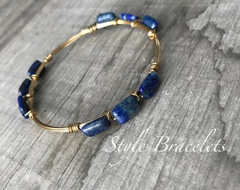 Wire Wrapped Bangle Bracelet | Blue Lapis and Wire Bracelet | Wire Bangle | Wire Wrapped Bangle | Bourbon and Boweties